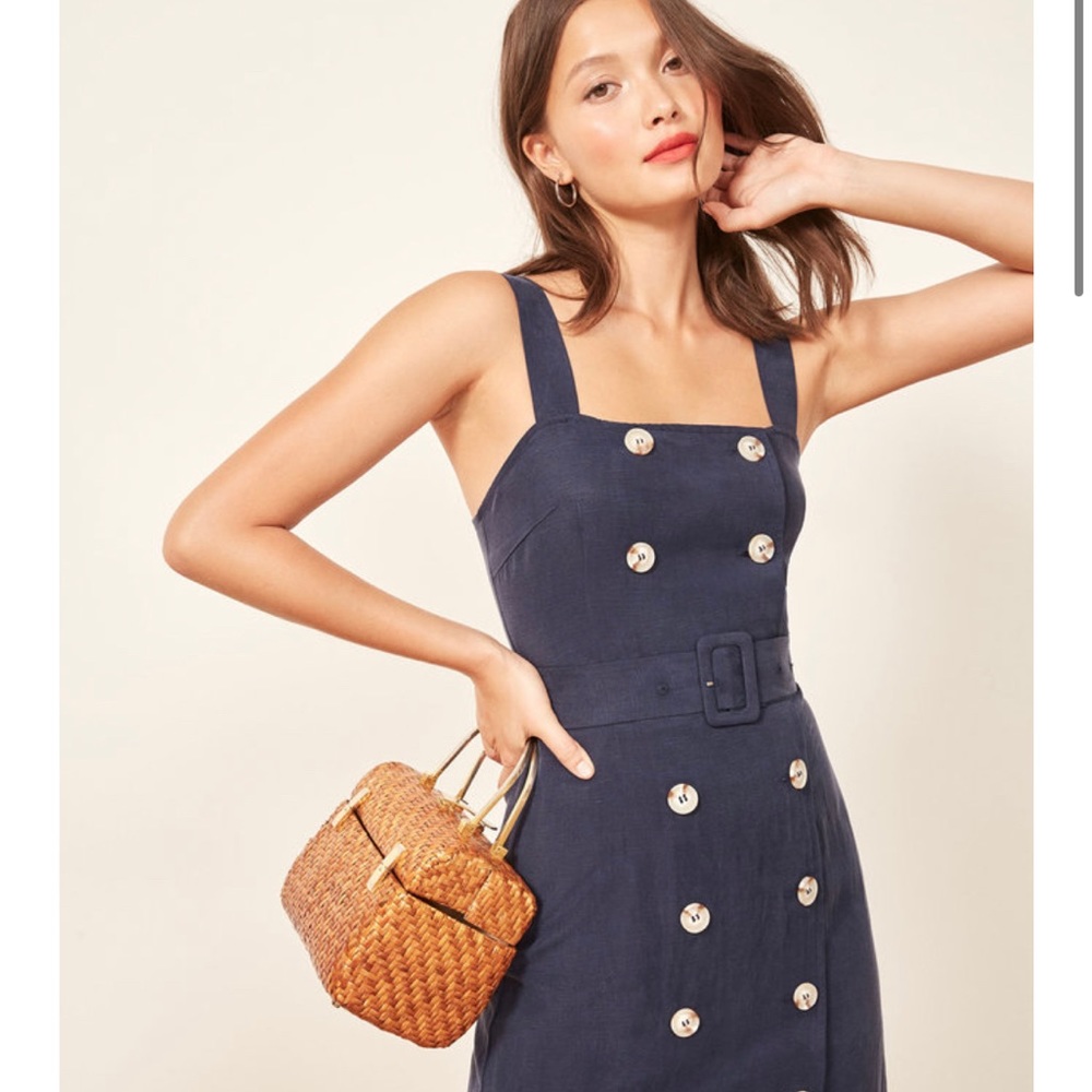 Reformation “Palma Dress” - Navy linen midi dress